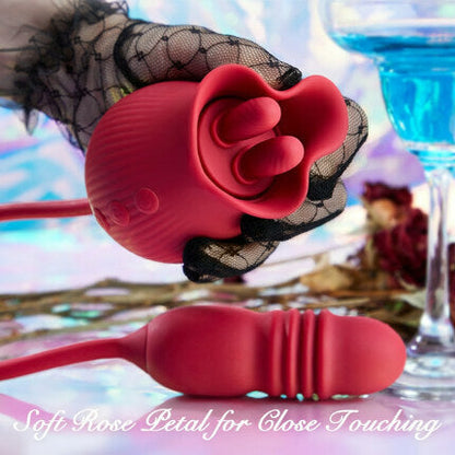 Acmejoy Rose 10 Dildo-Vibrator mit Zungenlecken und Stoßen, Klitoris- und Brustwarzenstimulator