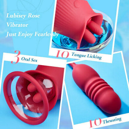 Acmejoy Rose 10 Dildo-Vibrator mit Zungenlecken und Stoßen, Klitoris- und Brustwarzenstimulator