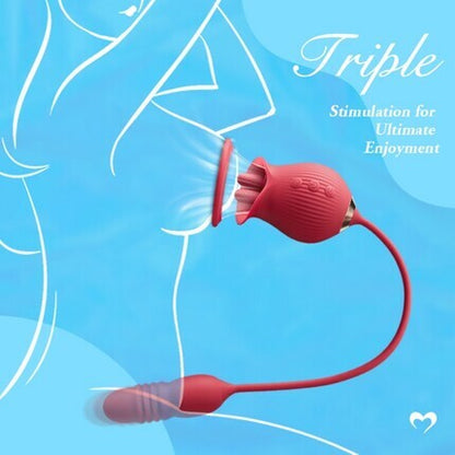 Acmejoy Rose 10 Dildo-Vibrator mit Zungenlecken und Stoßen, Klitoris- und Brustwarzenstimulator