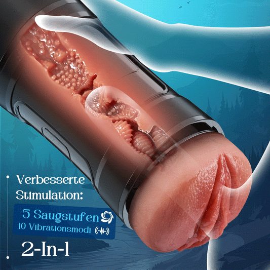 Challenger - 5 Saugstufen, 10 Vibrationsmodi, männlicher Masturbator, mehrstufig einstellbar, realistischer TPE-Sleeve, IPX7 wasserdicht